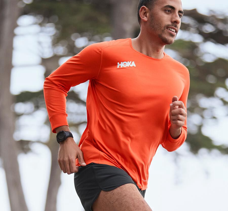 Hoka Australia One One Performance 3/4 Sleeve - Mens Tops Orange - BHOTY-1562